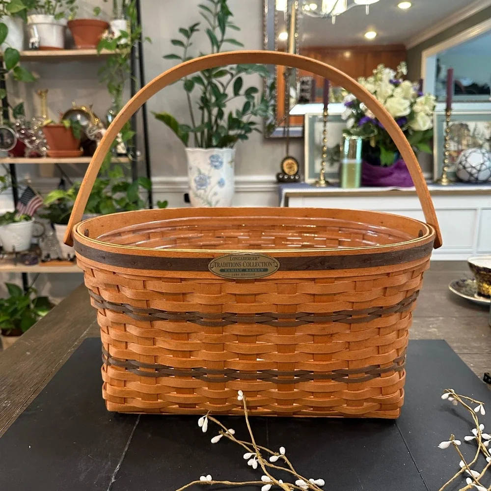 Longaberger Traditions 1995 Vintage Family Basket Folding Handles Large W/ Liner
